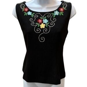 90s Sleeveless Embroidered Top appliqué Summer Shimmer Fabric Small